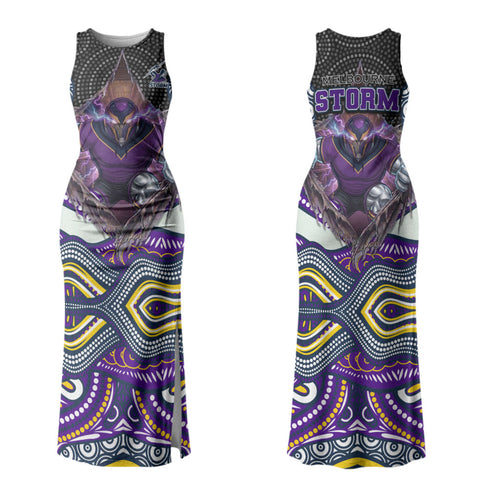 Melbourne Storm Couples Matching Tank Maxi Dress and Long Sleeve Button Shirt The Scream of Lightning Eyes - Indigenous Dot Ripping Effect