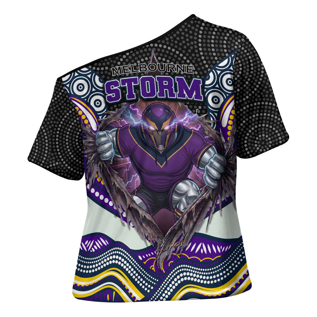 Melbourne Storm Cross Shoulder Shirt The Scream of Lightning Eyes - Indigenous Dot Ripping Effect