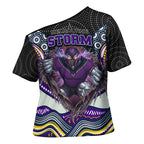 Melbourne Storm Cross Shoulder Shirt The Scream of Lightning Eyes - Indigenous Dot Ripping Effect