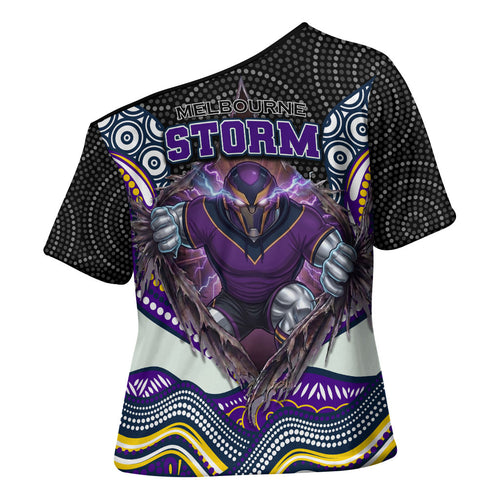 Melbourne Storm Cross Shoulder Shirt The Scream of Lightning Eyes - Indigenous Dot Ripping Effect