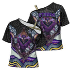 Melbourne Storm Cross Shoulder Shirt The Scream of Lightning Eyes - Indigenous Dot Ripping Effect