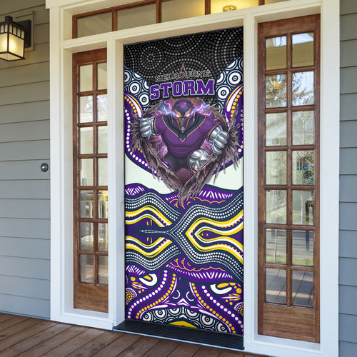 Melbourne Storm Door Cover The Scream of Lightning Eyes - Indigenous Dot Ripping Effect