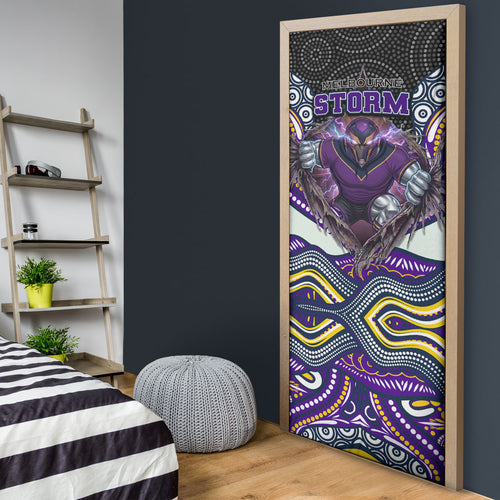 Melbourne Storm Door Cover The Scream of Lightning Eyes - Indigenous Dot Ripping Effect