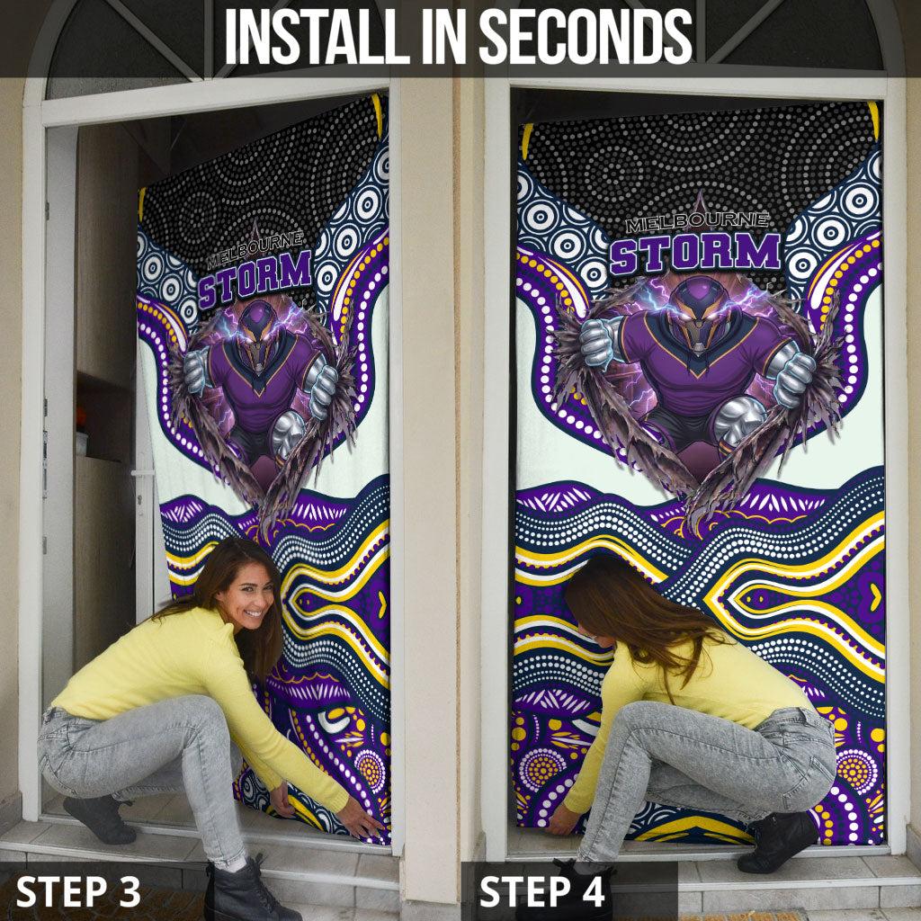 Melbourne Storm Door Cover The Scream of Lightning Eyes - Indigenous Dot Ripping Effect