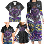 Melbourne Storm Family Matching Long Sleeve Bodycon Dress and Hawaiian Shirt The Scream of Lightning Eyes - Indigenous Dot Ripping Effect