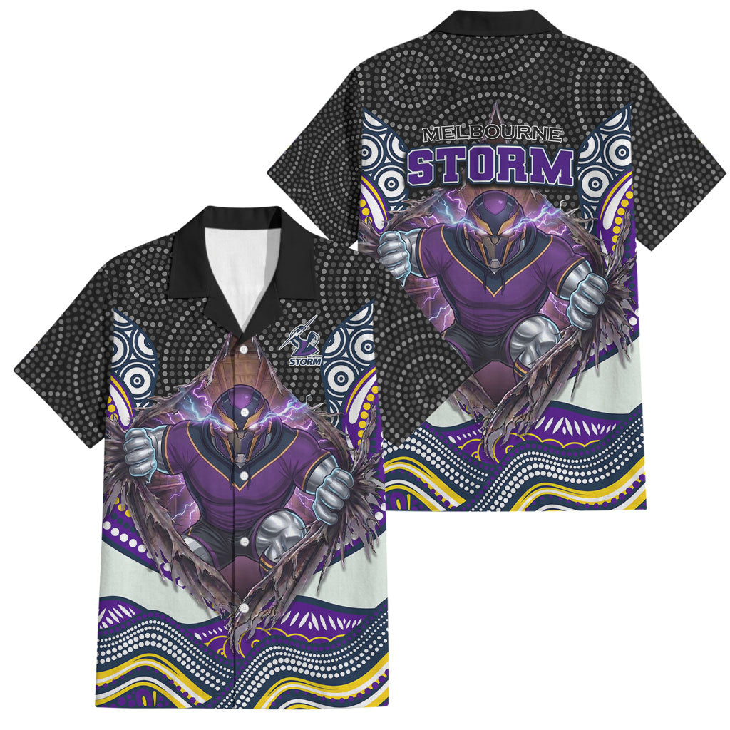 Melbourne Storm Family Matching Long Sleeve Bodycon Dress and Hawaiian Shirt The Scream of Lightning Eyes - Indigenous Dot Ripping Effect