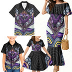 Melbourne Storm Family Matching Mermaid Dress and Hawaiian Shirt The Scream of Lightning Eyes - Indigenous Dot Ripping Effect