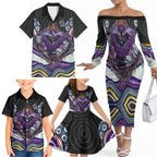 Melbourne Storm Family Matching Off The Shoulder Long Sleeve Dress and Hawaiian Shirt The Scream of Lightning Eyes - Indigenous Dot Ripping Effect