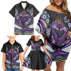 Melbourne Storm Family Matching Off Shoulder Short Dress and Hawaiian Shirt The Scream of Lightning Eyes - Indigenous Dot Ripping Effect