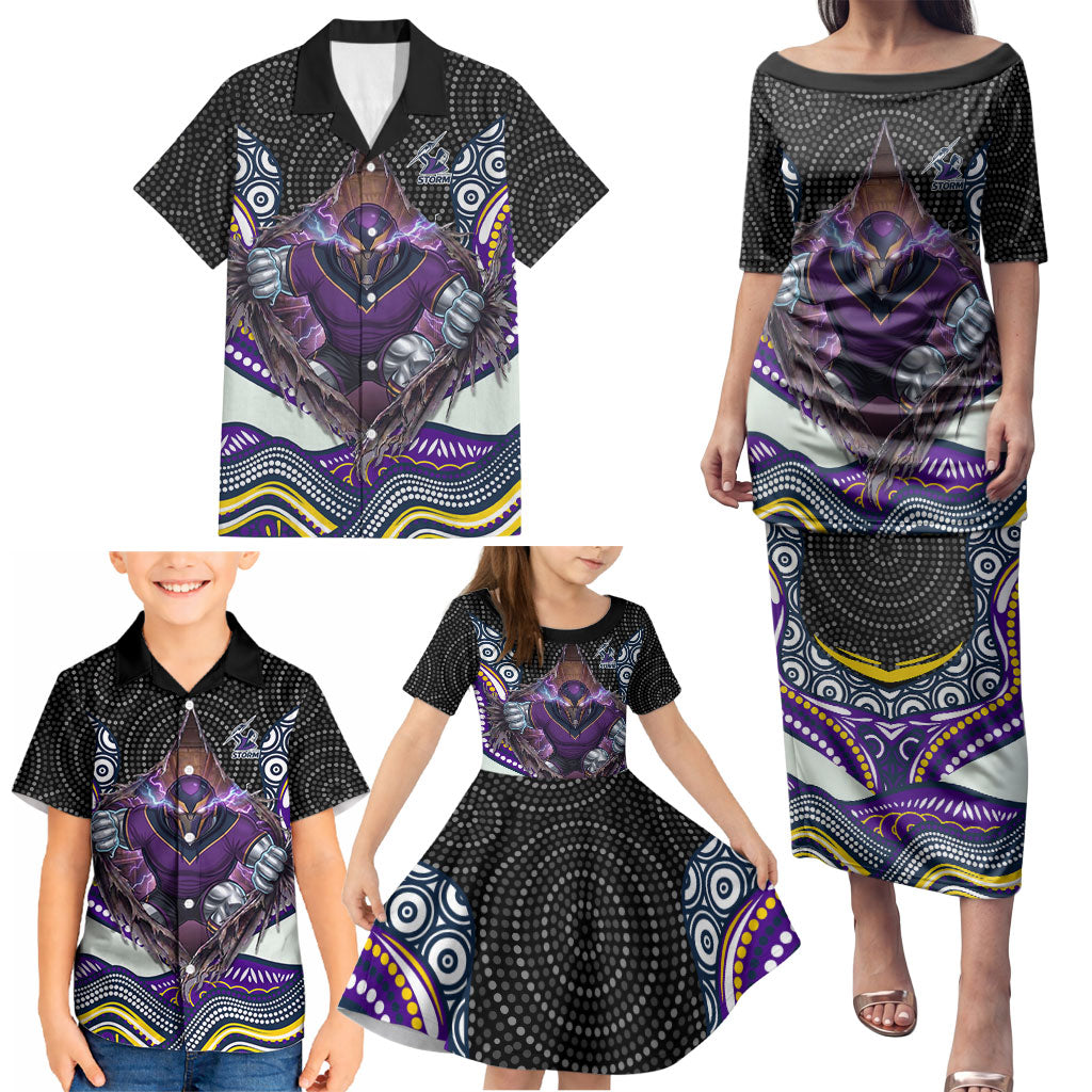 Melbourne Storm Family Matching Puletasi and Hawaiian Shirt The Scream of Lightning Eyes - Indigenous Dot Ripping Effect