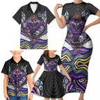 Melbourne Storm Family Matching Short Sleeve Bodycon Dress and Hawaiian Shirt The Scream of Lightning Eyes - Indigenous Dot Ripping Effect