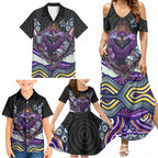 Melbourne Storm Family Matching Summer Maxi Dress and Hawaiian Shirt The Scream of Lightning Eyes - Indigenous Dot Ripping Effect