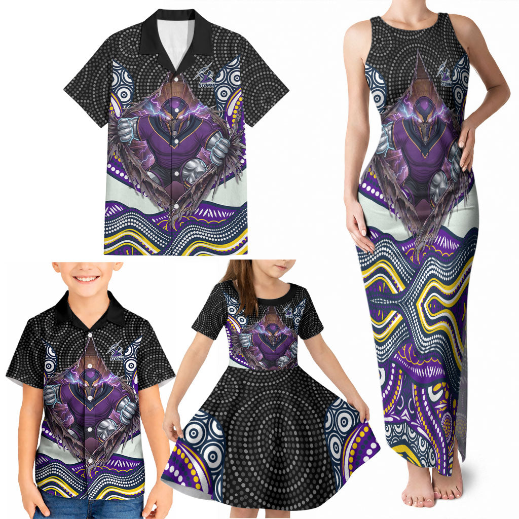 Melbourne Storm Family Matching Tank Maxi Dress and Hawaiian Shirt The Scream of Lightning Eyes - Indigenous Dot Ripping Effect