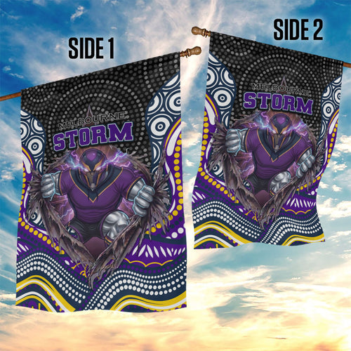 Melbourne Storm Garden Flag The Scream of Lightning Eyes - Indigenous Dot Ripping Effect