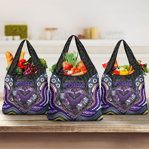 Melbourne Storm Grocery Bag The Scream of Lightning Eyes - Indigenous Dot Ripping Effect