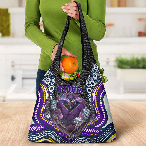 Melbourne Storm Grocery Bag The Scream of Lightning Eyes - Indigenous Dot Ripping Effect