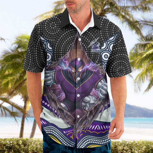 Melbourne Storm Hawaiian Shirt The Scream of Lightning Eyes - Indigenous Dot Ripping Effect