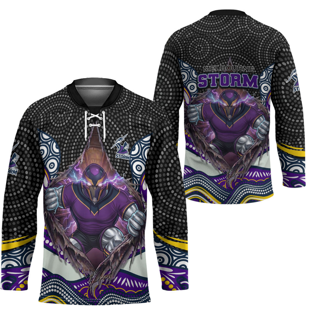 Melbourne Storm Hockey Jersey The Scream of Lightning Eyes - Indigenous Dot Ripping Effect