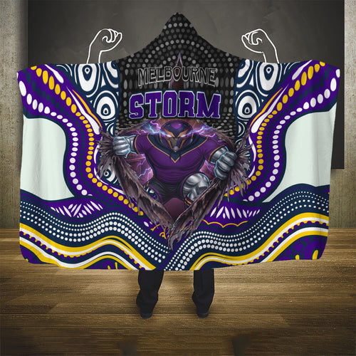 Melbourne Storm Hooded Blanket The Scream of Lightning Eyes - Indigenous Dot Ripping Effect