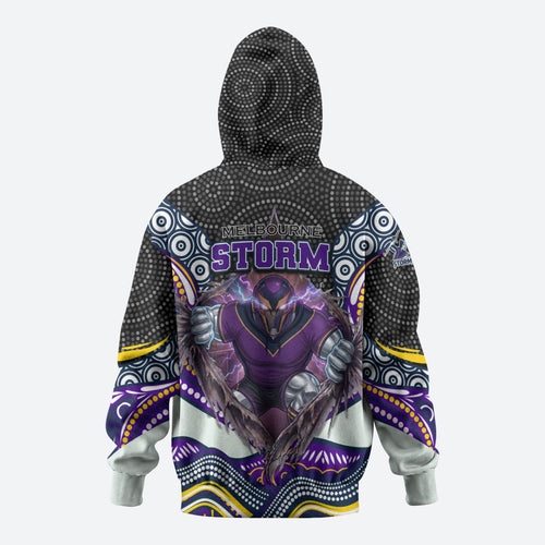 Melbourne Storm Hoodie The Scream of Lightning Eyes - Indigenous Dot Ripping Effect