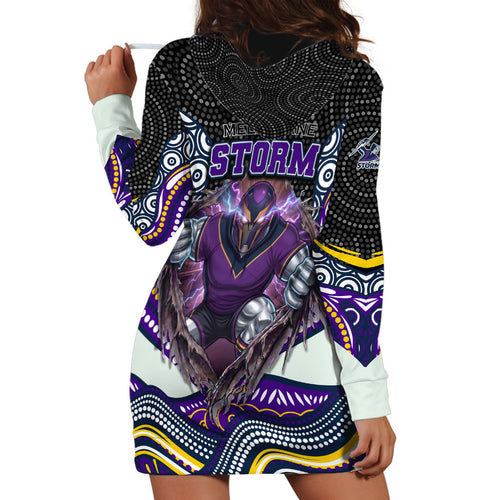 Melbourne Storm Hoodie Dress The Scream of Lightning Eyes - Indigenous Dot Ripping Effect