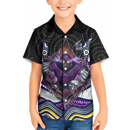 Melbourne Storm Kid Hawaiian Shirt The Scream of Lightning Eyes - Indigenous Dot Ripping Effect