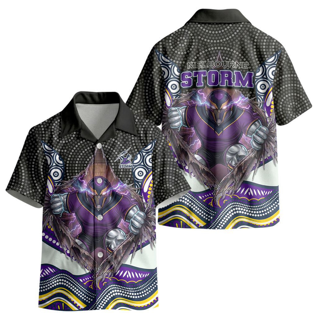 Melbourne Storm Kid Hawaiian Shirt The Scream of Lightning Eyes - Indigenous Dot Ripping Effect