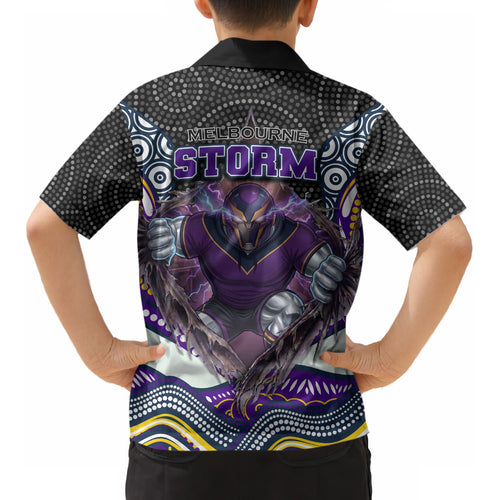 Melbourne Storm Kid Hawaiian Shirt The Scream of Lightning Eyes - Indigenous Dot Ripping Effect