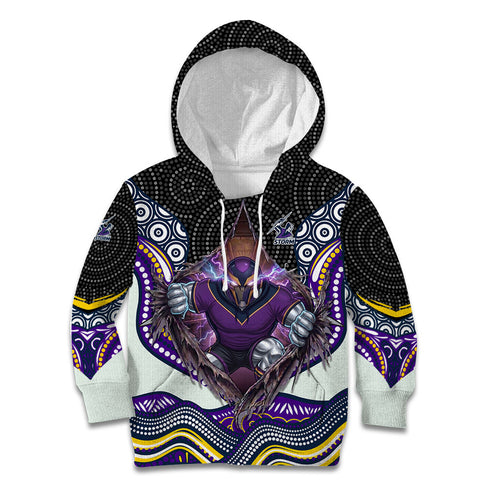 Melbourne Storm Kid Hoodie The Scream of Lightning Eyes - Indigenous Dot Ripping Effect