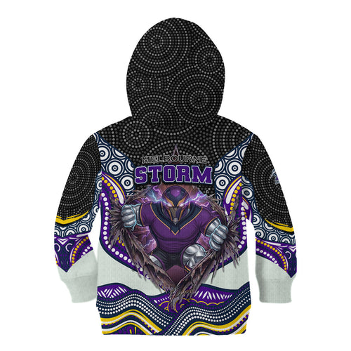 Melbourne Storm Kid Hoodie The Scream of Lightning Eyes - Indigenous Dot Ripping Effect