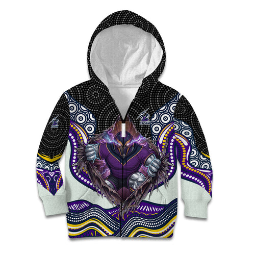 Melbourne Storm Kid Hoodie The Scream of Lightning Eyes - Indigenous Dot Ripping Effect