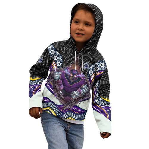Melbourne Storm Kid Hoodie The Scream of Lightning Eyes - Indigenous Dot Ripping Effect