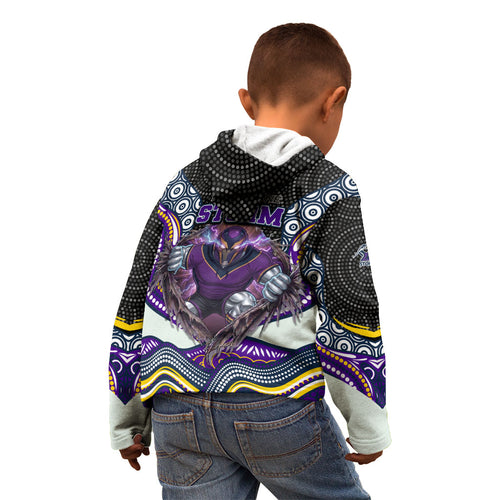 Melbourne Storm Kid Hoodie The Scream of Lightning Eyes - Indigenous Dot Ripping Effect