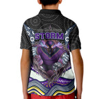 Melbourne Storm Kid Polo Shirt The Scream of Lightning Eyes - Indigenous Dot Ripping Effect