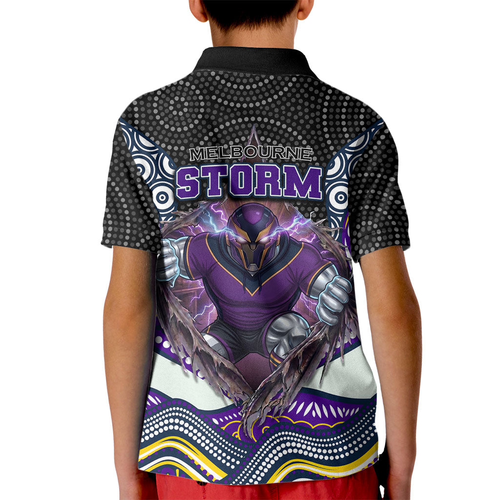 Melbourne Storm Kid Polo Shirt The Scream of Lightning Eyes - Indigenous Dot Ripping Effect