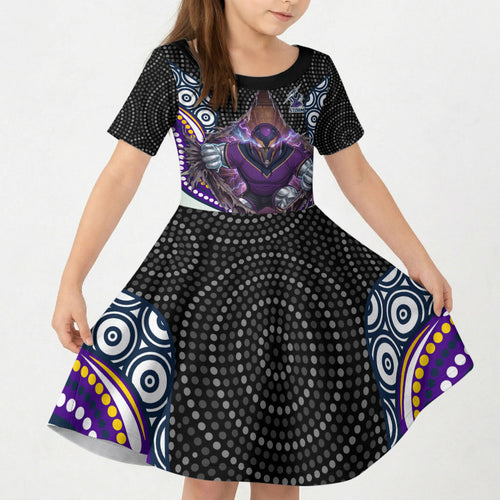 Melbourne Storm Kid Short Sleeve Dress The Scream of Lightning Eyes - Indigenous Dot Ripping Effect
