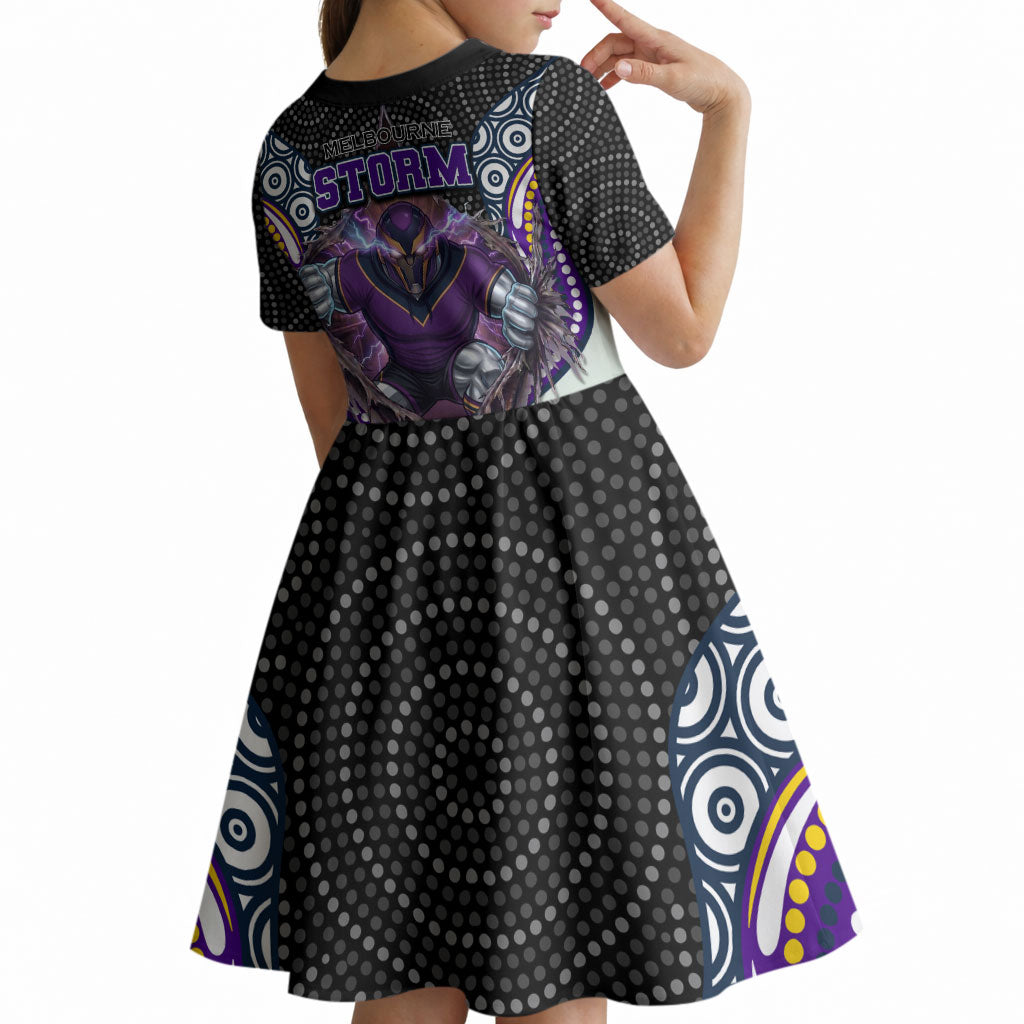Melbourne Storm Kid Short Sleeve Dress The Scream of Lightning Eyes - Indigenous Dot Ripping Effect