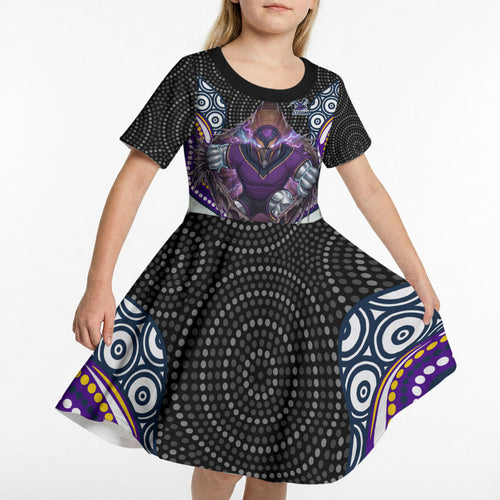 Melbourne Storm Kid Short Sleeve Dress The Scream of Lightning Eyes - Indigenous Dot Ripping Effect