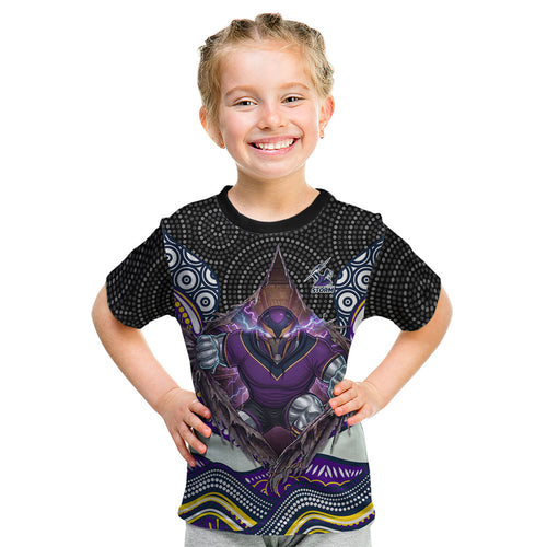 Melbourne Storm Kid T Shirt The Scream of Lightning Eyes - Indigenous Dot Ripping Effect