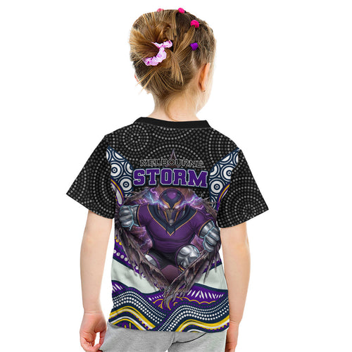 Melbourne Storm Kid T Shirt The Scream of Lightning Eyes - Indigenous Dot Ripping Effect