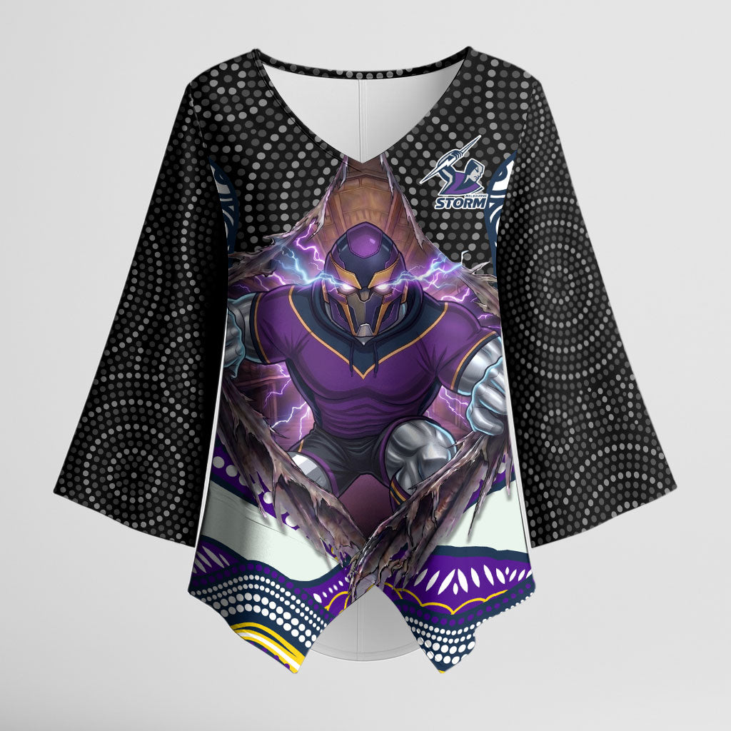 Melbourne Storm Kimono Sleeve Blouse The Scream of Lightning Eyes - Indigenous Dot Ripping Effect