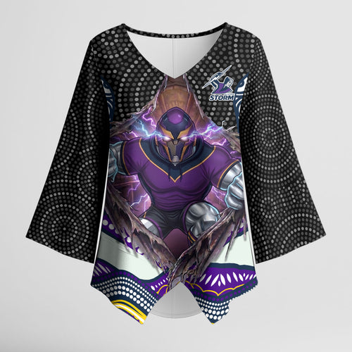 Melbourne Storm Kimono Sleeve Blouse The Scream of Lightning Eyes - Indigenous Dot Ripping Effect