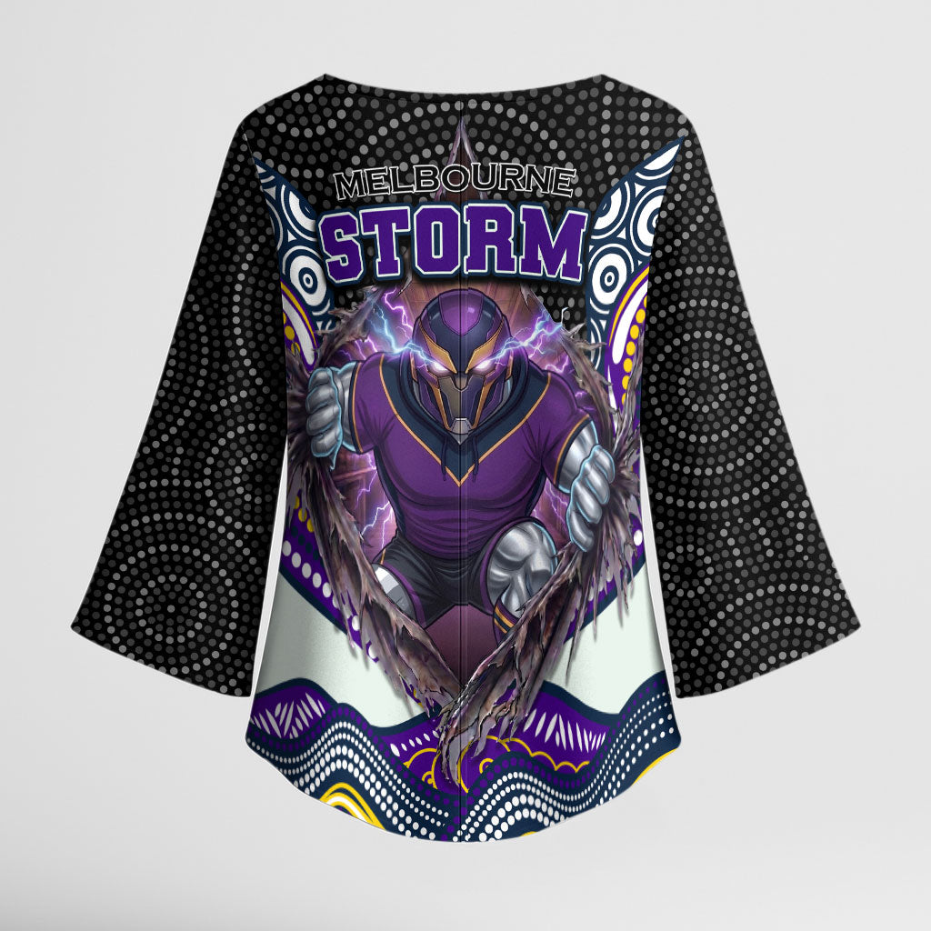 Melbourne Storm Kimono Sleeve Blouse The Scream of Lightning Eyes - Indigenous Dot Ripping Effect