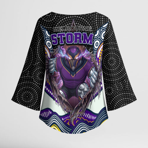 Melbourne Storm Kimono Sleeve Blouse The Scream of Lightning Eyes - Indigenous Dot Ripping Effect