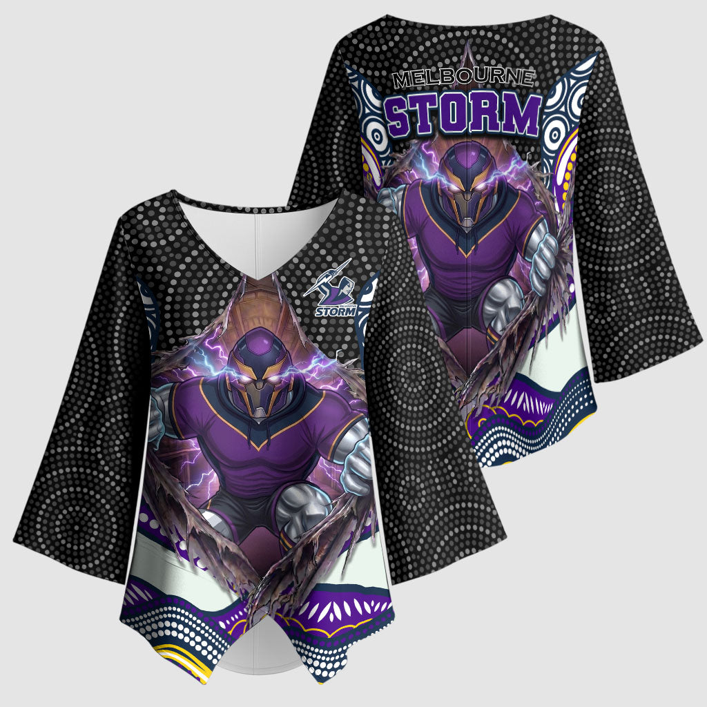 Melbourne Storm Kimono Sleeve Blouse The Scream of Lightning Eyes - Indigenous Dot Ripping Effect
