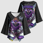 Melbourne Storm Kimono Sleeve Blouse The Scream of Lightning Eyes - Indigenous Dot Ripping Effect