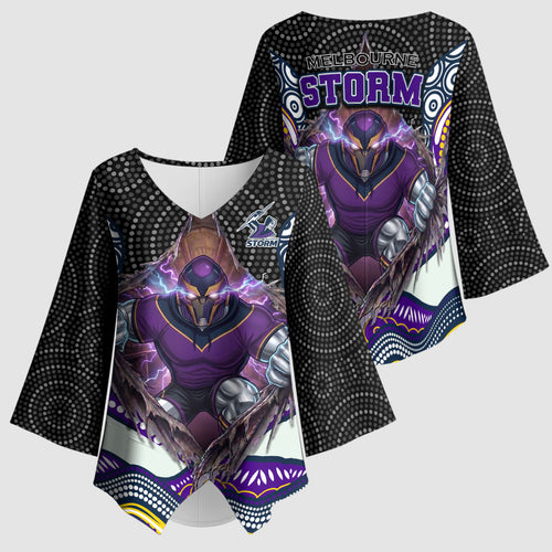 Melbourne Storm Kimono Sleeve Blouse The Scream of Lightning Eyes - Indigenous Dot Ripping Effect