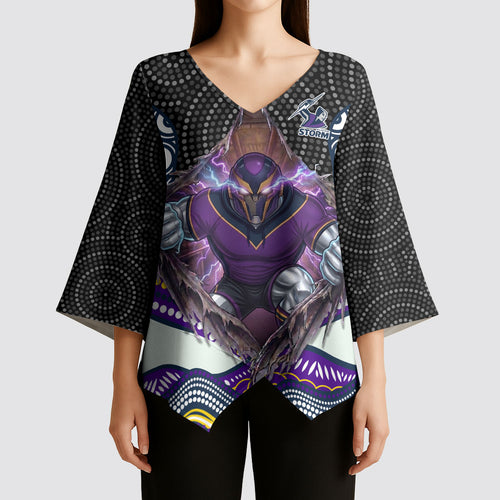 Melbourne Storm Kimono Sleeve Blouse The Scream of Lightning Eyes - Indigenous Dot Ripping Effect