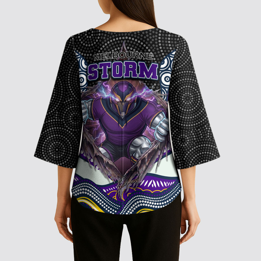 Melbourne Storm Kimono Sleeve Blouse The Scream of Lightning Eyes - Indigenous Dot Ripping Effect