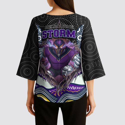Melbourne Storm Kimono Sleeve Blouse The Scream of Lightning Eyes - Indigenous Dot Ripping Effect